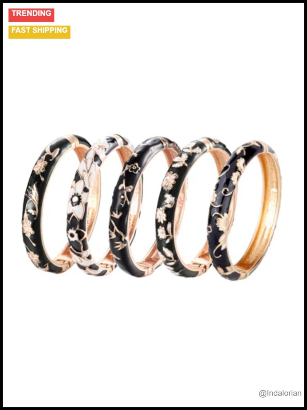 Kids Enamel Bangle Bracelets Set of 5 Rose Engraved Floral Alloy Jewelry
